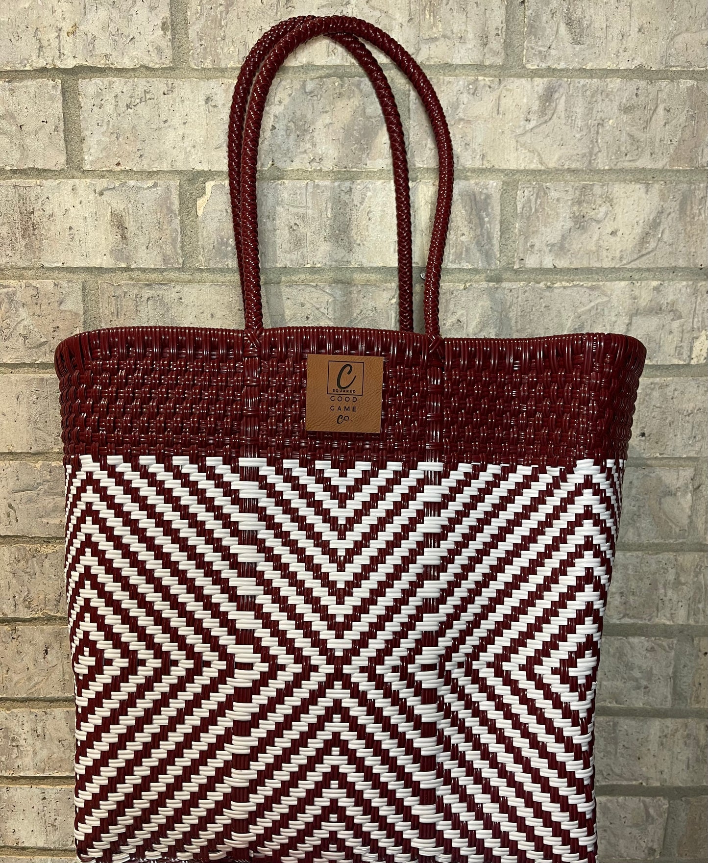 Maroon & White Woven Bag