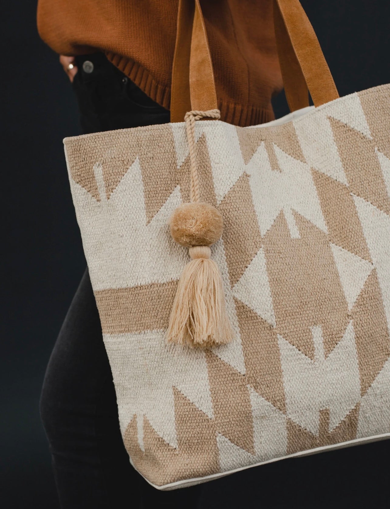 Cream & Tan Aztec Tote