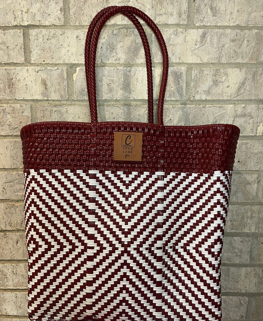 Maroon & White Woven Bag