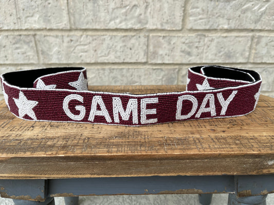 Maroon & White Game Day Beaded Strap