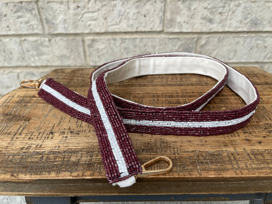 Maroon & White Stripe Beaded Strap