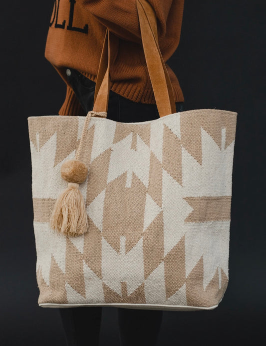 Cream & Tan Aztec Tote