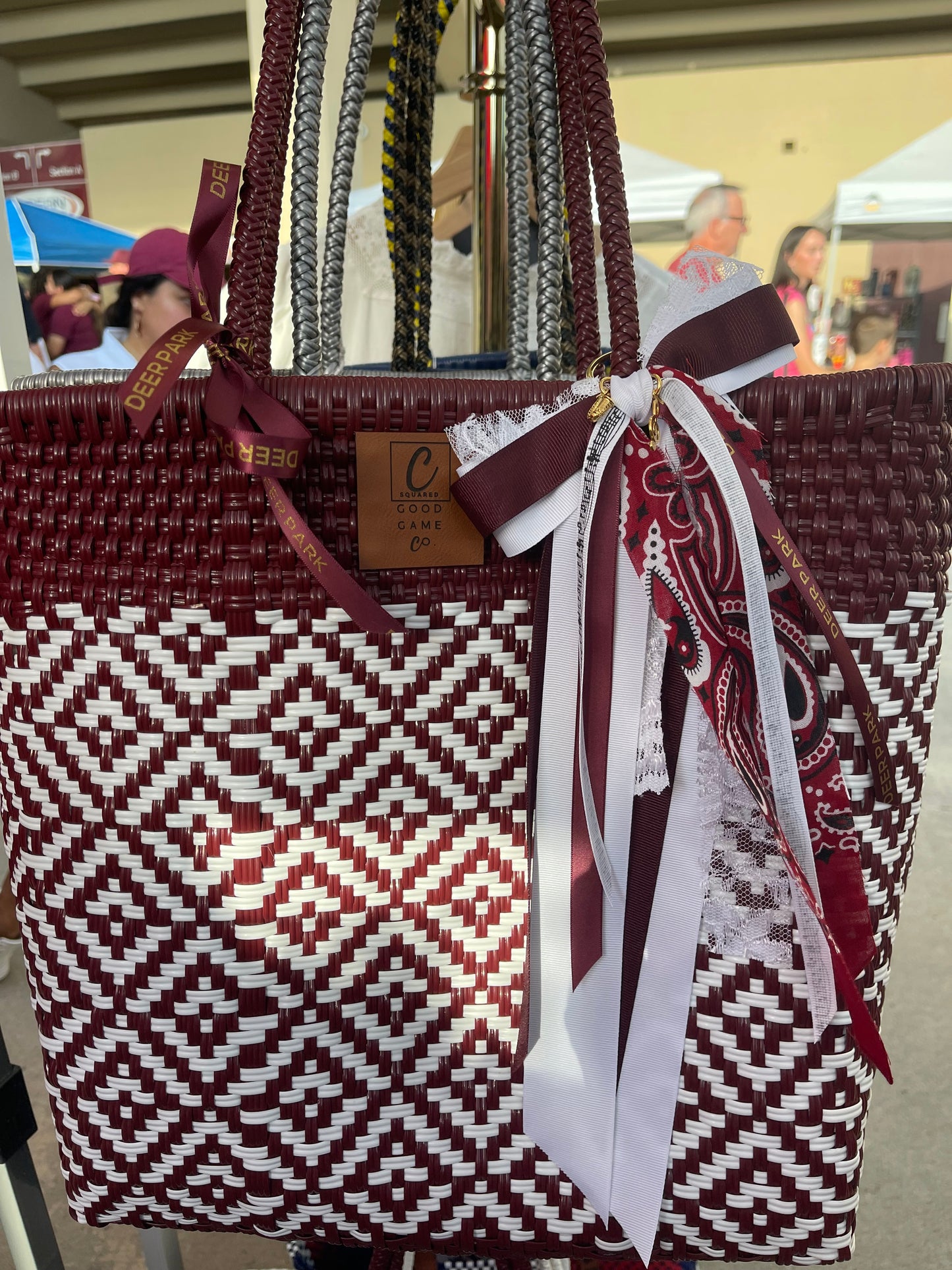 Maroon & White Woven Bag