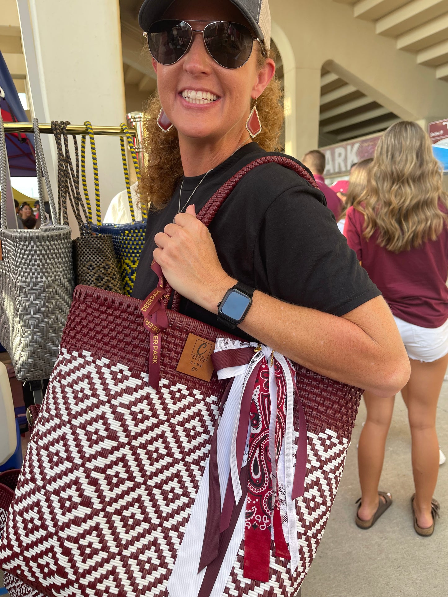 Maroon & White Woven Bag